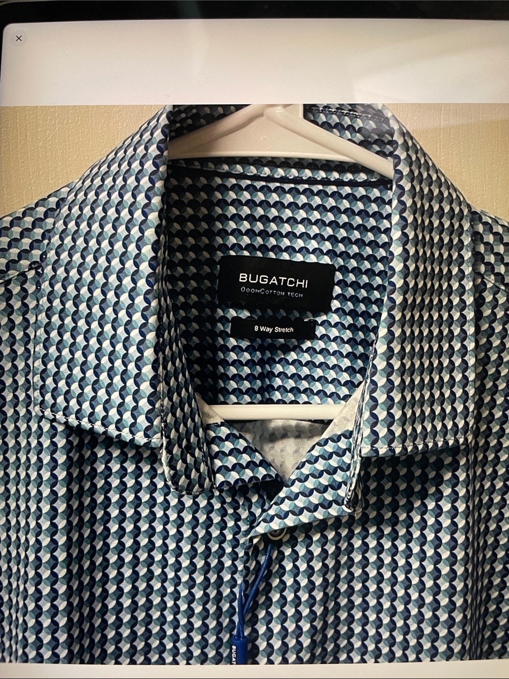Bugatchi Blue and White Geometric Button-Down Shirt